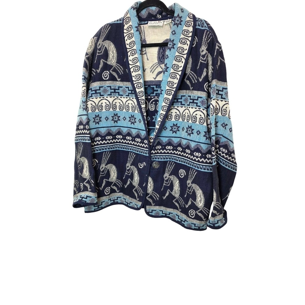 VTG Flashback L Kokopelli Southwest Aztec‎ Art Y2k 90s Blazer Geometric Pattern